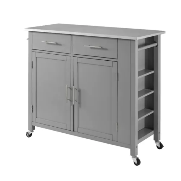 Kitchen Islands & Bar Carts-Kirkland's Home Susanne Stainless Top And Gray Wood Kitchen Island