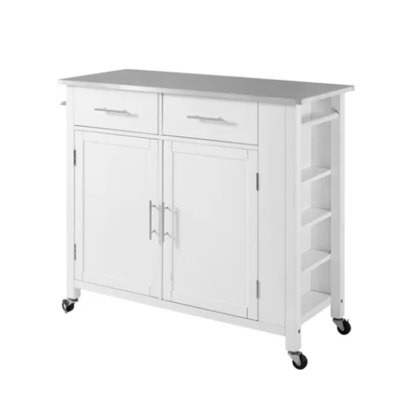 Kitchen Islands & Bar Carts-Kirkland's Home Susanne White And Stainless Steel Kitchen Island