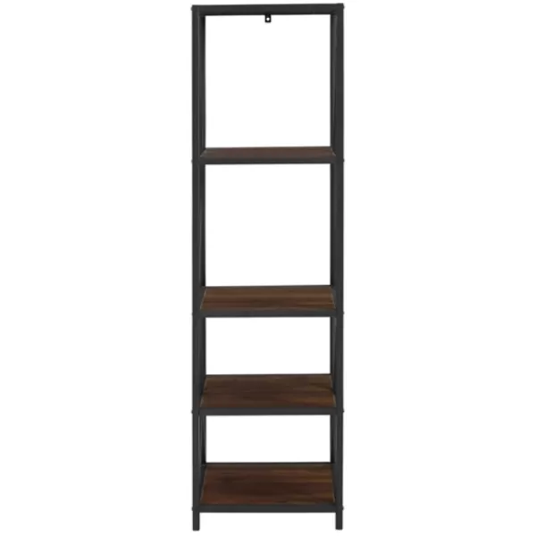Office Furniture-Kirkland's Home Tall Metal X-Framed Dark Walnut Bookshelf Brown
