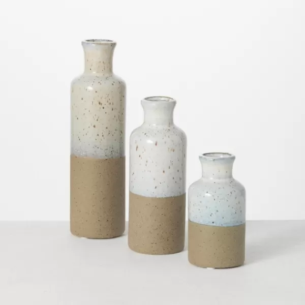 Vases-Kirkland's Home Tall Terracotta Two-Toned Speckled Vases, Set Of 3 Tan/White