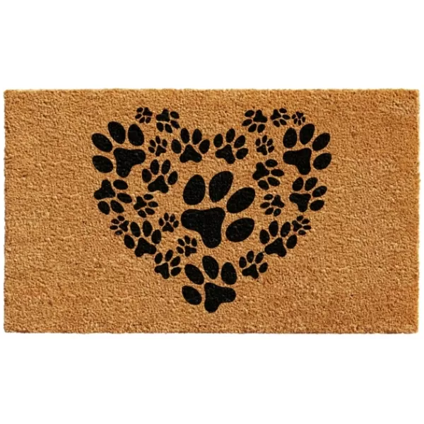 Doormats-Kirkland's Home Tan And Black Coir Heart Paws Doormat Tan/Black