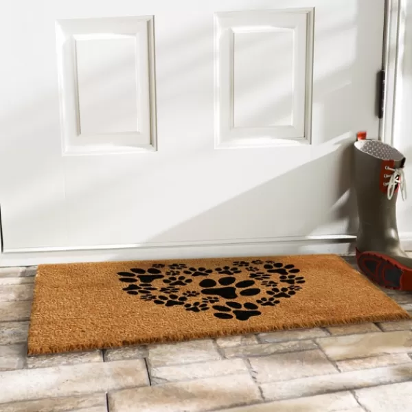 Doormats-Kirkland's Home Tan And Black Coir Heart Paws Doormat Tan/Black