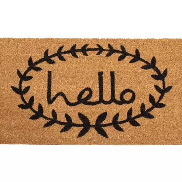 Doormats-Kirkland's Home Tan And Black Evergreen Hello Doormat, 36X24 In. Tan/Black