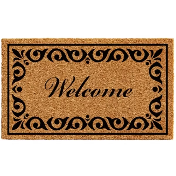 Doormats-Kirkland's Home Tan And Black Scroll Welcome Doormat, 36X24 In. Tan/Black
