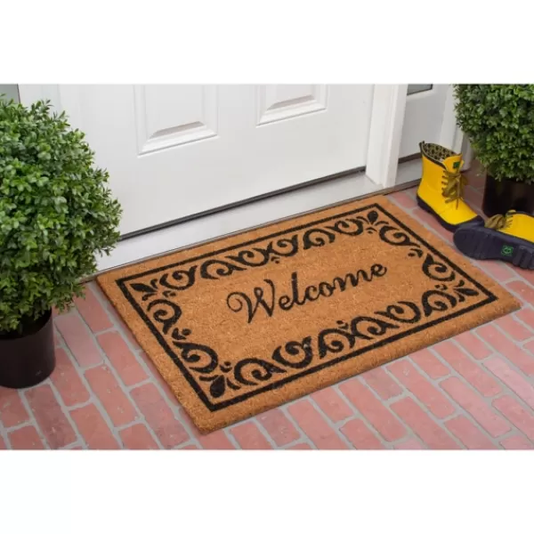 Doormats-Kirkland's Home Tan And Black Scroll Welcome Doormat, 36X24 In. Tan/Black