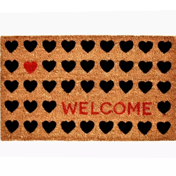 Doormats-Kirkland's Home Tan And Black Welcome Heart Doormat Tan/Black/Red
