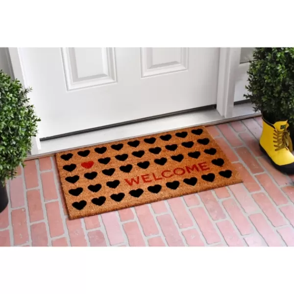 Doormats-Kirkland's Home Tan And Black Welcome Heart Doormat Tan/Black/Red