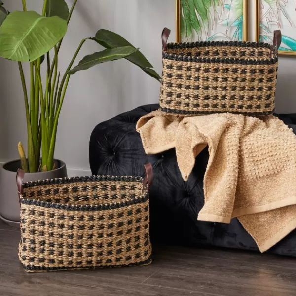 Baskets & Boxes-Kirkland's Home Tan And Black Woven Baskets, Set Of 2 Tan/Black