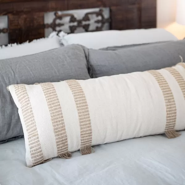 Pillows-Kirkland's Home Tan And White Outer Striped Lumbar Pillow Tan/White
