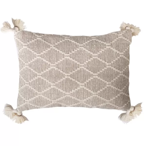Pillows-Kirkland's Home Tan Diamond Woven Lumbar Pillow Tan/White