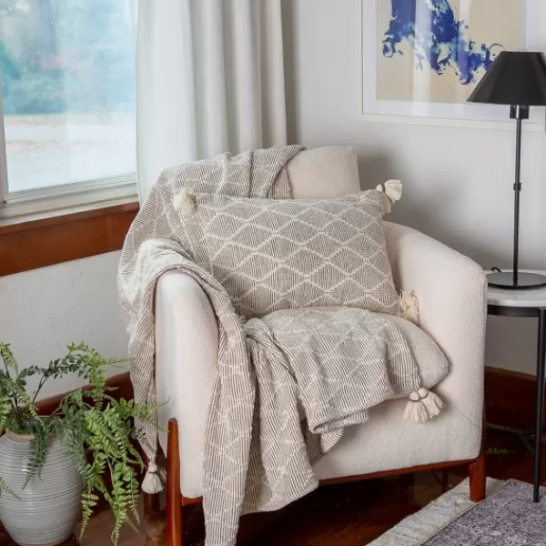 Pillows-Kirkland's Home Tan Diamond Woven Lumbar Pillow Tan/White