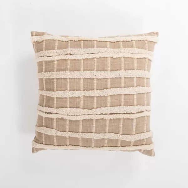 Pillows-Kirkland's Home Tan Embroidered Grid Pillow Tan/Ivory