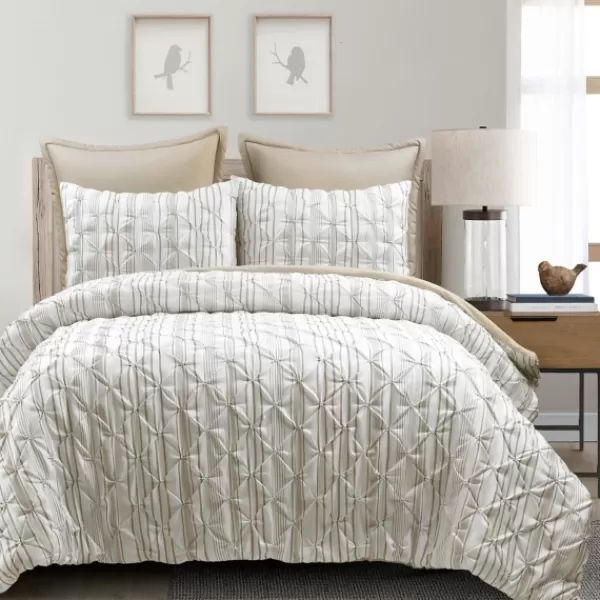 Comforters-Kirkland's Home Tan Pintuck Stripe King 5-Pc. Comforter Set Tan/White