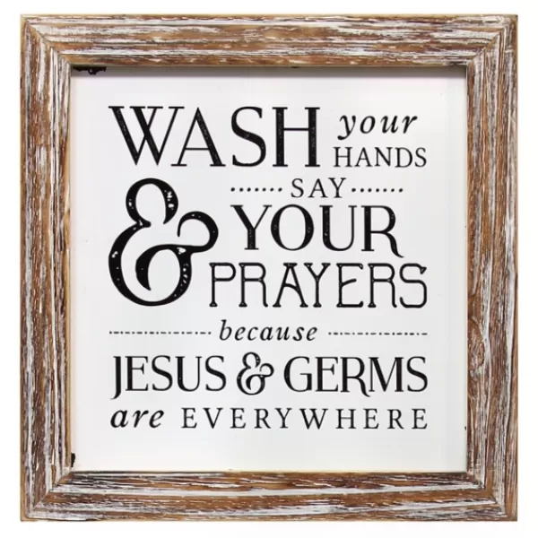 Wall Quotes & Signs-Kirkland's Home Tan Wood Wash Hands Say Prayers Framed Wall Plaque Tan/Ivory