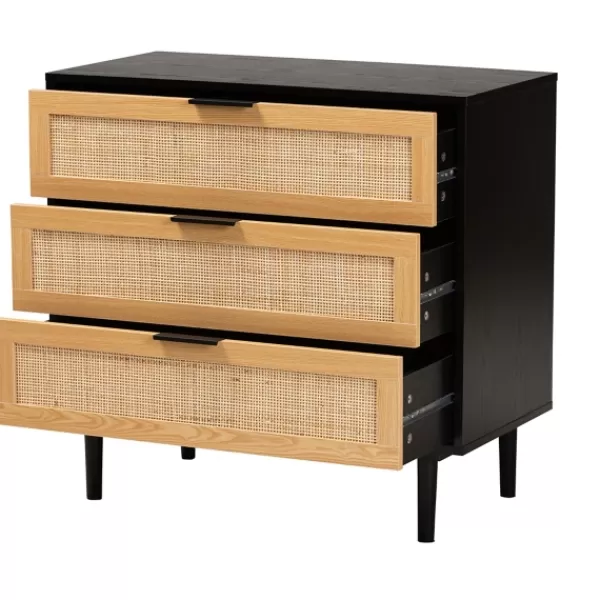 Dressers & Chests-Kirkland's Home Tara Two-Tone Espresso Rattan Dresser