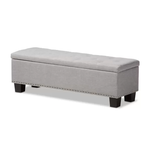 Entryway Furniture-Kirkland's Home Taupe Button-Tufted Upholstered Storage Bench Tan