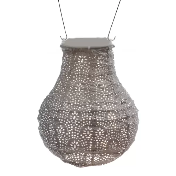 Outdoor Lighting-Kirkland's Home Taupe Fan Bulb Hanging Led Outdoor Lantern Tan