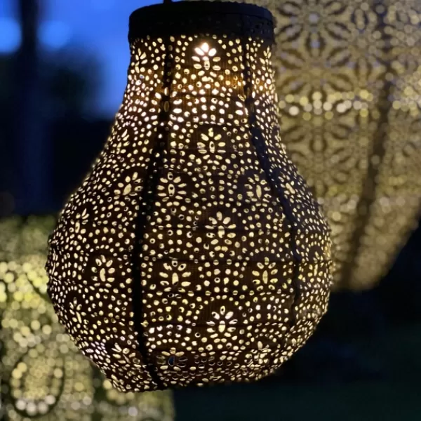 Outdoor Lighting-Kirkland's Home Taupe Fan Bulb Hanging Led Outdoor Lantern Tan
