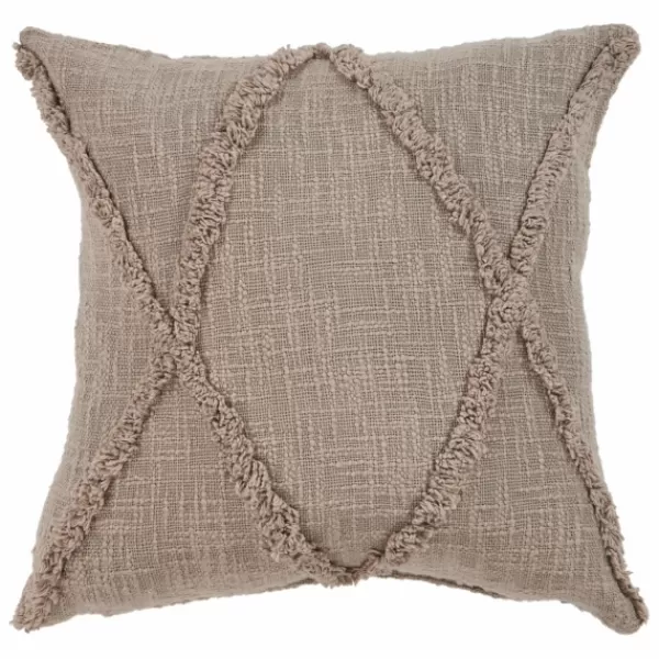 Pillows-Kirkland's Home Taupe Fringe Diamond Pillow, 20 In. Tan