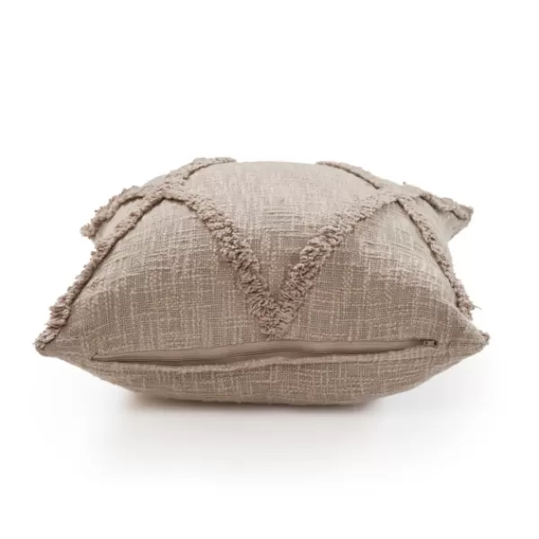 Pillows-Kirkland's Home Taupe Fringe Diamond Pillow, 20 In. Tan