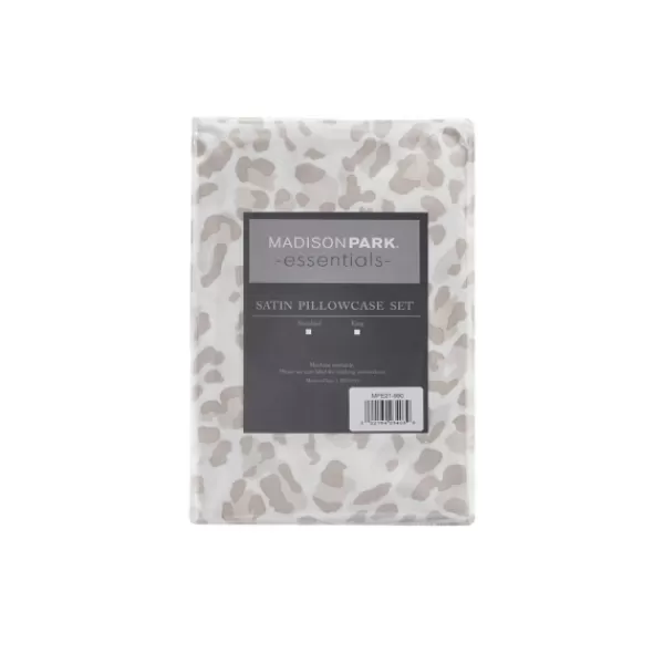 Bed Sheets-Kirkland's Home Taupe Leopard Satin Standard 2-Pc. Pillow Case Set White/Tan