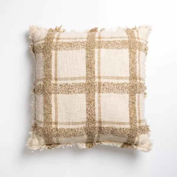 Pillows-Kirkland's Home Taupe Windowpane Plaid Pillow Tan/White