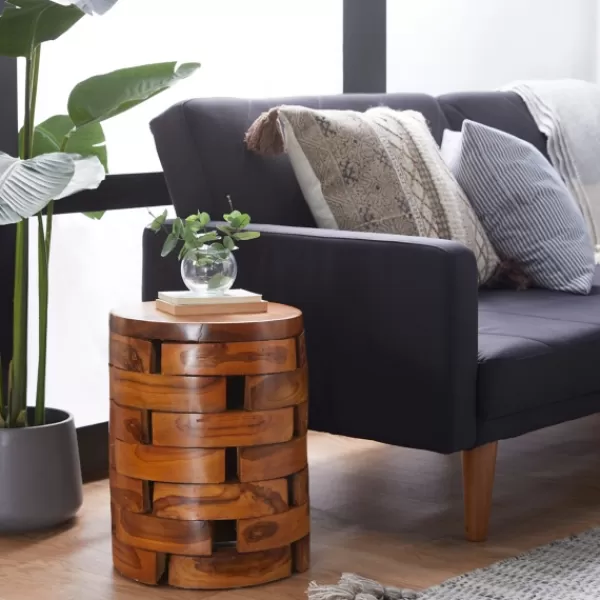 Benches & Ottomans-Kirkland's Home Teak Wood Stacked Round Stool Brown