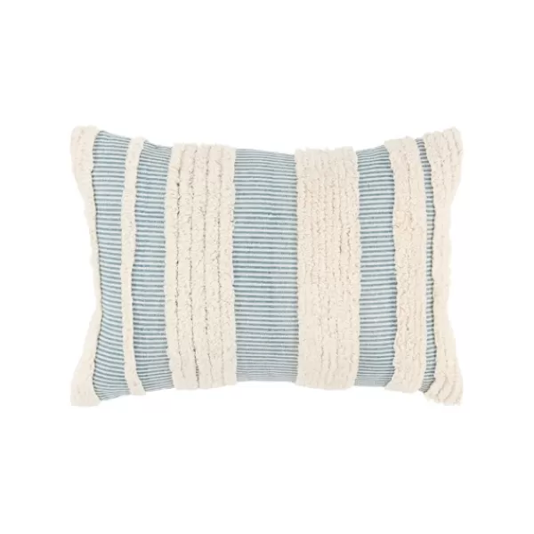 Pillows-Kirkland's Home Teal And Natural Tufted Stripes Lumbar Pillow Blue/Tan