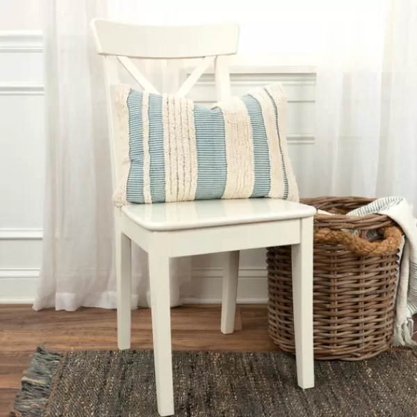Pillows-Kirkland's Home Teal And Natural Tufted Stripes Lumbar Pillow Blue/Tan