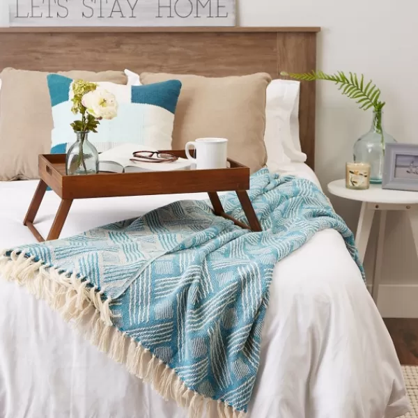 Blankets & Throws-Kirkland's Home Teal Basket Weave Throw Blue