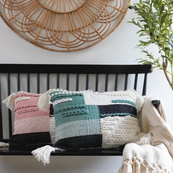 Pillows-Kirkland's Home Teal Braided Color Block Lumbar Pillow Blue/White/Black