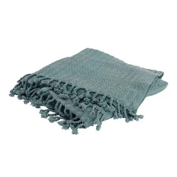 Blankets & Throws-Kirkland's Home Teal Cable Knit Tassel Throw Blue