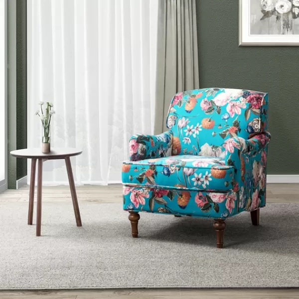 Accent Chairs-Kirkland's Home Teal Floral Classic Accent Chair Blue/Multi