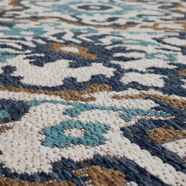 Outdoor Rugs-Kirkland's Home Teal Overdyed Ikats Outdoor Area Rug, 5X7 Blue/White/Brown