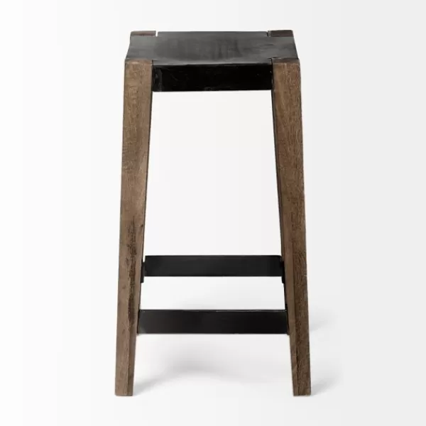 Bar Stools & Counter Height Stools-Kirkland's Home Terry Black Metal And Brown Wood Counter Stool Black/Brown