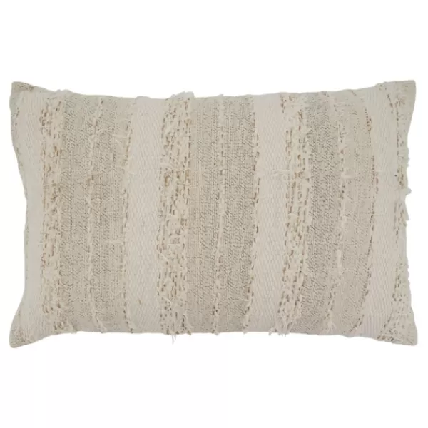 Pillows-Kirkland's Home Textured Ivory Fringe Lumbar Throw Pillow Tan/White
