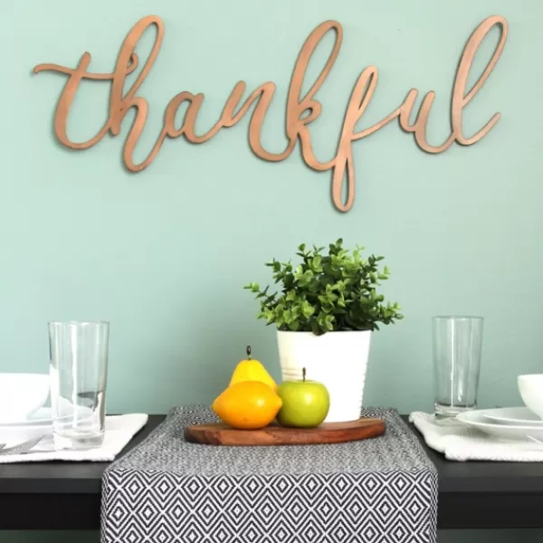 Wall Quotes & Signs-Kirkland's Home Thankful Bronze Script Wall Plaque Brown
