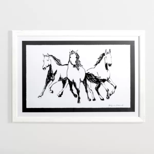 Framed Art-Kirkland's Home Three Sketched Horses Framed Art Print Black/White