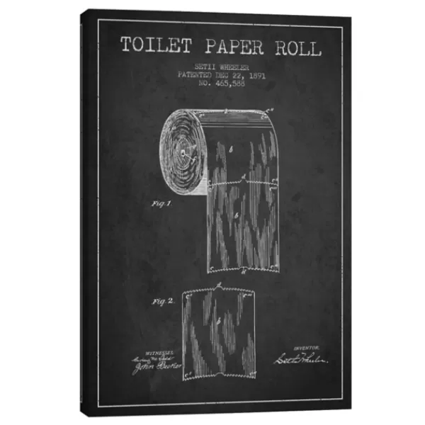 Wall Quotes & Signs-Kirkland's Home Toilet Paper Patent Canvas Art Print, 18X26 In. Black/White