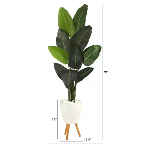 Trees & Topiaries-Kirkland's Home Travelers Palm Rock Tree In White Plant Stand