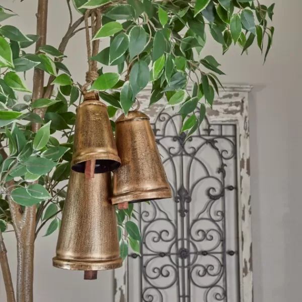 Decorative Accents-Kirkland's Home Triangular Aged Hanging Bells, Set Of 3 Gold
