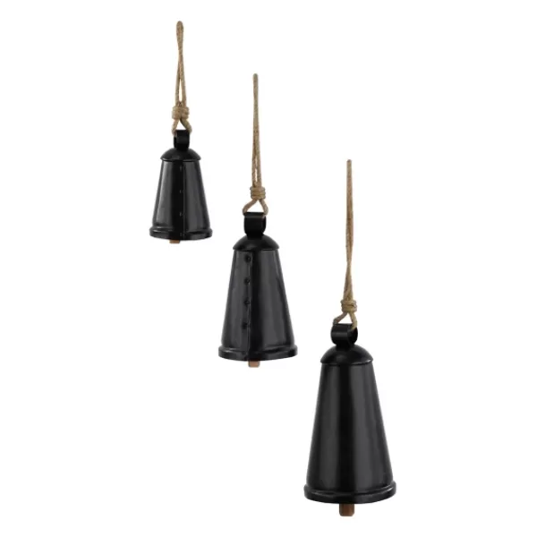 Decorative Accents-Kirkland's Home Triangular Iron Hanging Bells, Set Of 3 Black
