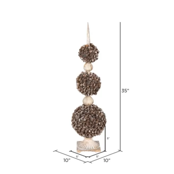 Trees & Topiaries-Kirkland's Home Triple Ball Pinecone Topiary On Antiqued Finial