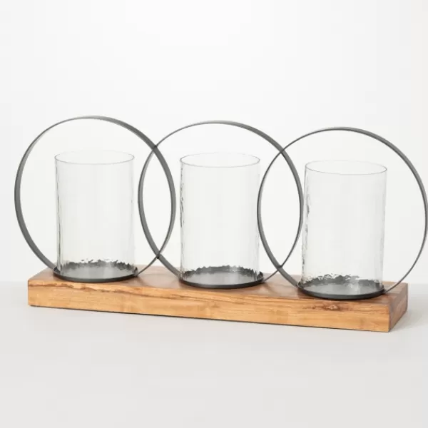 Candle Holders-Kirkland's Home Triple Loop Silver Decorative Candle Holder Silver/Tan