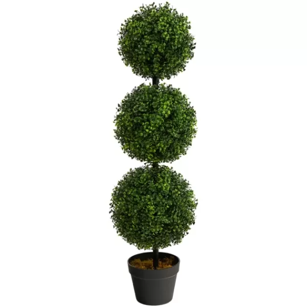 Trees & Topiaries-Kirkland's Home Triple-Ball Boxwood Topiary In Black Planter