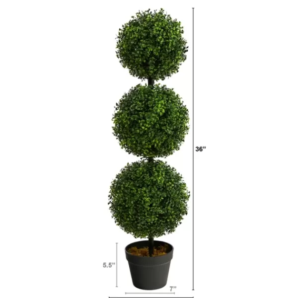 Trees & Topiaries-Kirkland's Home Triple-Ball Boxwood Topiary In Black Planter