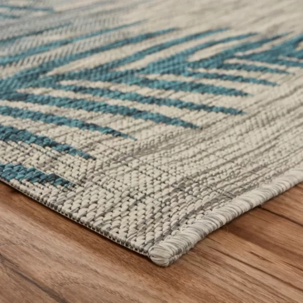 Outdoor Rugs-Kirkland's Home Tropical Palms Captiva Outdoor Area Rug, 5X7 Blue/Tan