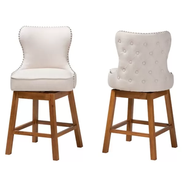 Bar Stools & Counter Height Stools-Kirkland's Home Tufted Back Swivel Counter Stools, Set Of 2 Ivory