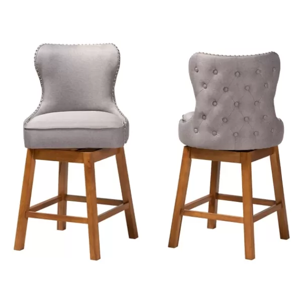Bar Stools & Counter Height Stools-Kirkland's Home Tufted Back Swivel Counter Stools, Set Of 2 Gray