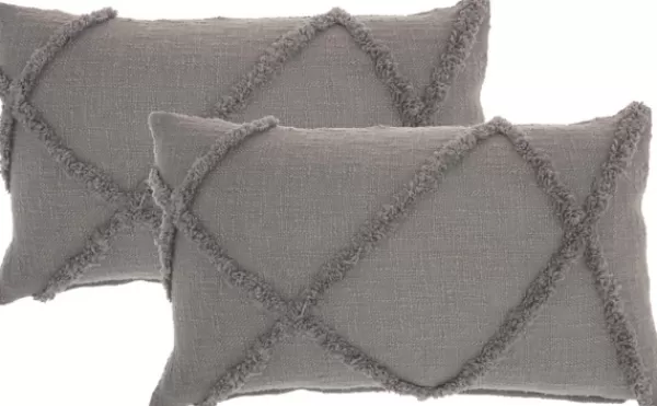 Pillows-Kirkland's Home Tufted Diamond Lumbar Pillows, Set Of 2 Gray